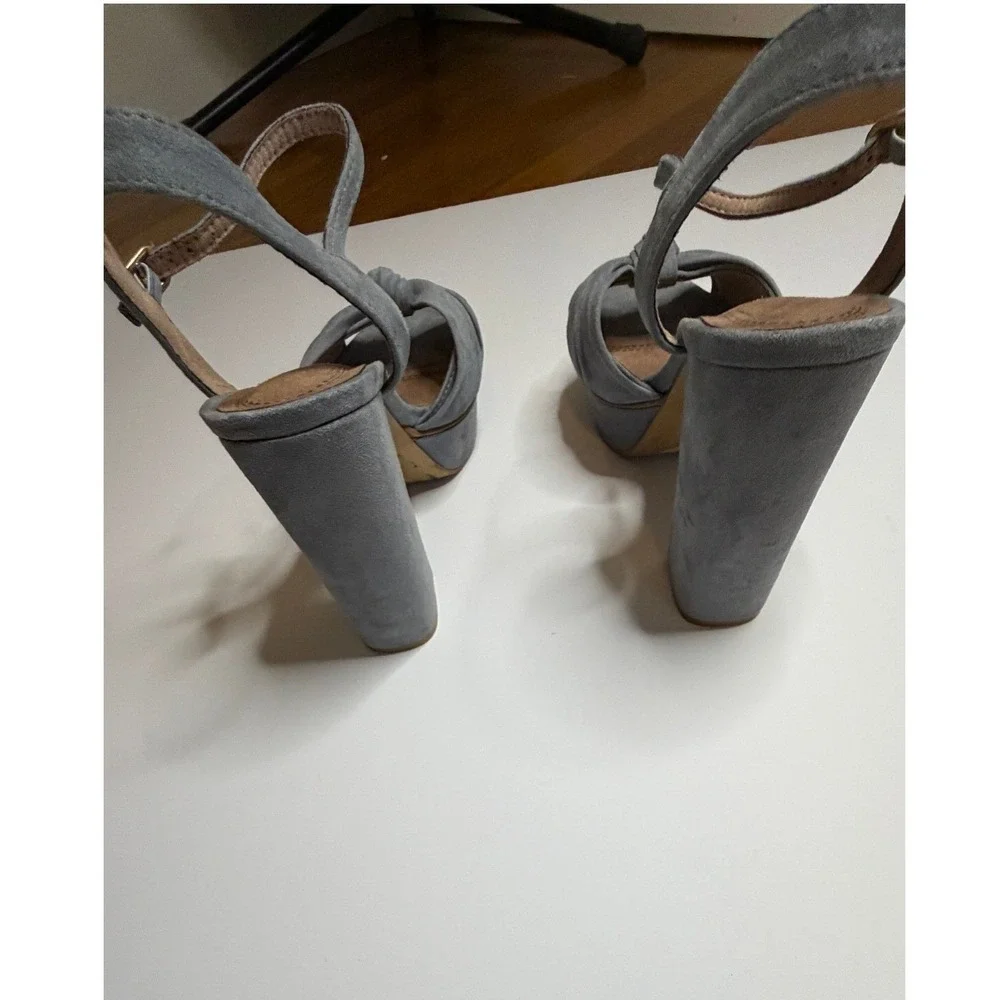 Shu Shop‎ Blue Grey Faux Suede Knotted Platform Block Heel Sandals Womens  7/12